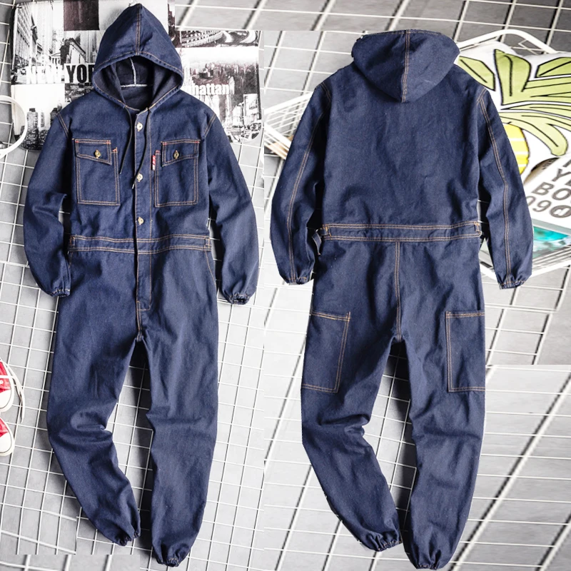 Leather Work Overalls - Denim Coverall Electric Welding Suit Labor
