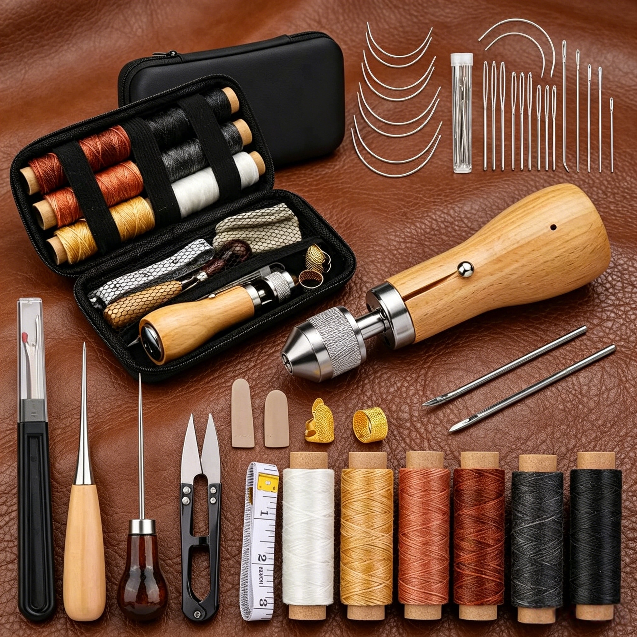 Waxed Thread Linen - Portable leather tool set, leather hand