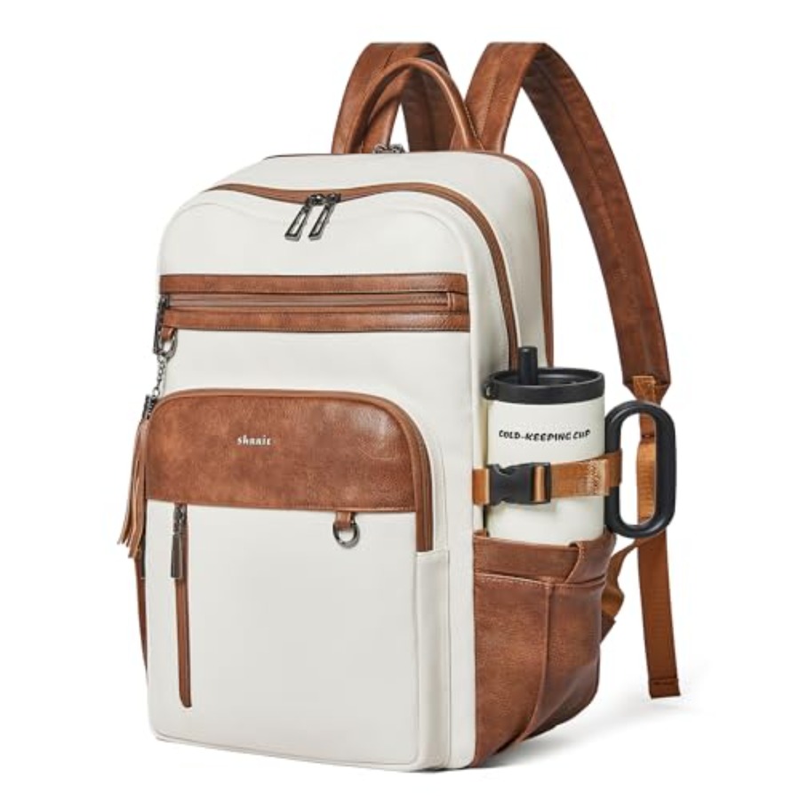 Leather Work Womens Backpack - Vegan Leather Laptop Backpack for Women,