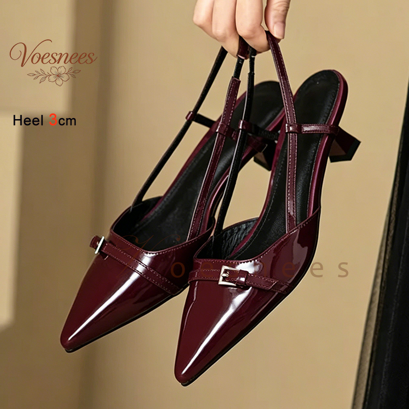 Leather Work Heels - 2026 Wine Red Pointed Patent Leather