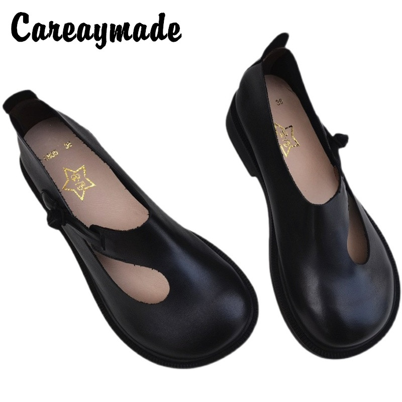 Leather Work Heels - Careaymade-Genuine leather big shoes retro national