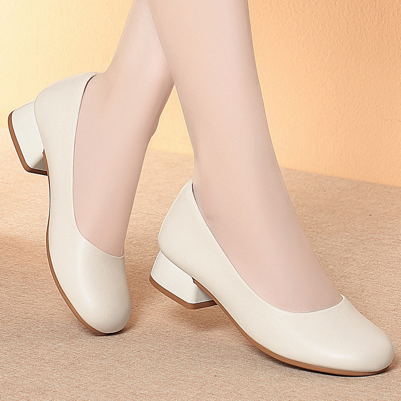 Leather Work Heels - 3cm Breathable Comfortable All Match Soft