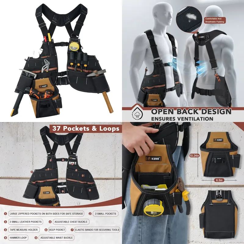 Leather Work Vest For Men - Leather Tool Vest for Men –