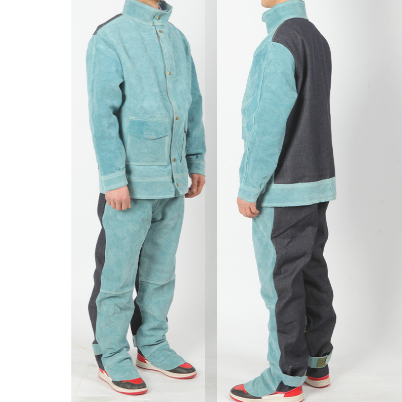 Leather Work Overalls - Split Cowhide Welding Work Suit High-temperature