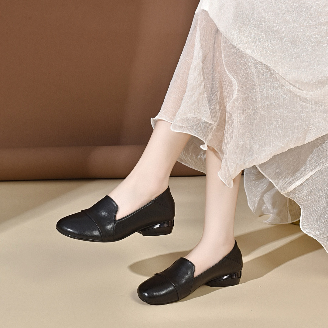 Leather Work Heels - Women's shoes 2026 autumn low heel