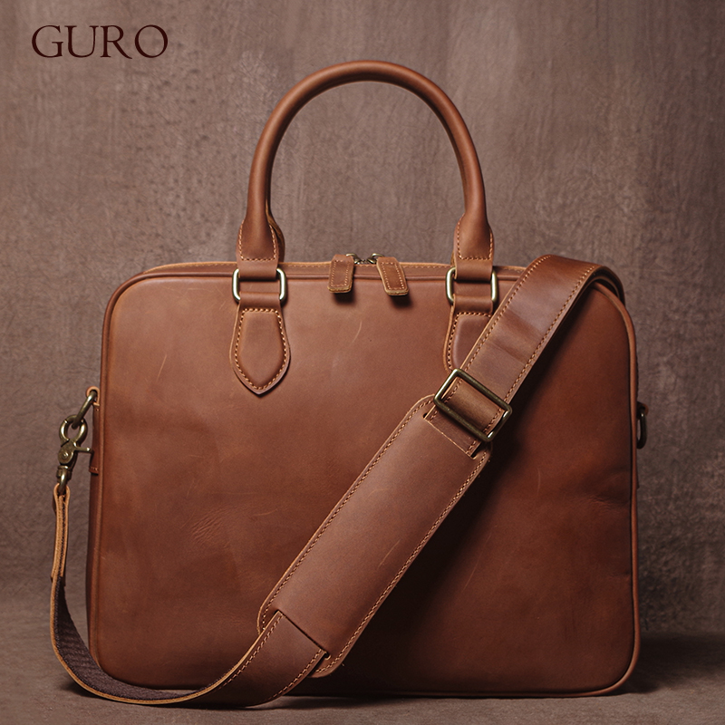 GURO Men Crazy Horse Cowhide B - огляд і ціна Leather Work Handbag