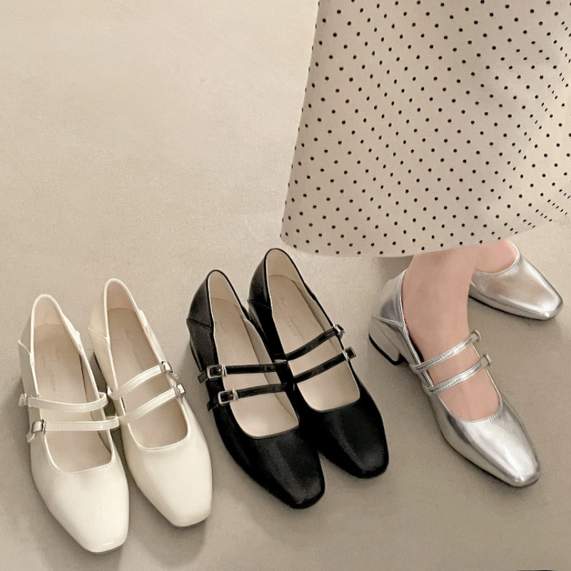 Square Toe Low Heel Women Silv - огляд і ціна Leather Work Heels