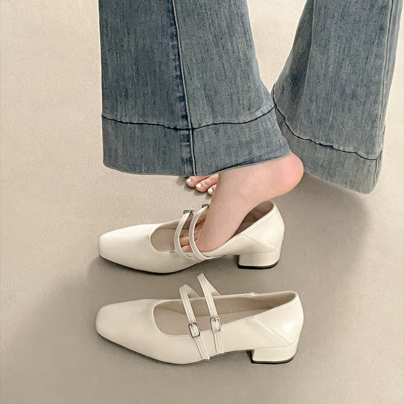 Square Toe Low Heel Women Silv - огляд і ціна Leather Work Heels